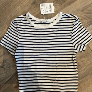 Zara Navy and White Striped Tee girls size S